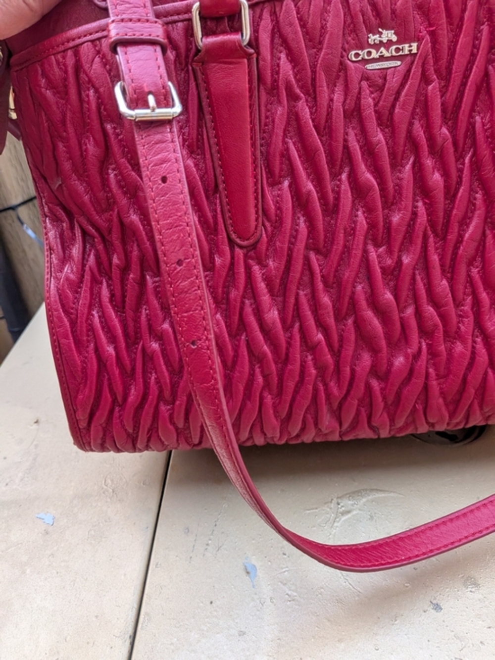 Red Coach Twisted Gathered Leather Morgan Satchel (Style Number: F37083). - Picture 6 of 16